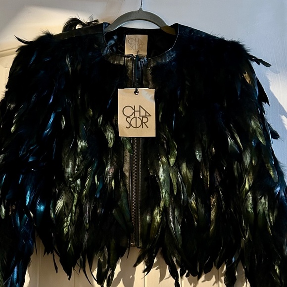 Chaser Jackets & Blazers - NWY Chaser Ostrich Feather Open Front Jacket XS